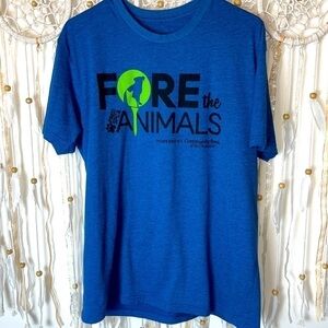 🌸 Fore the Animals blue lime green top tee. Size medium.